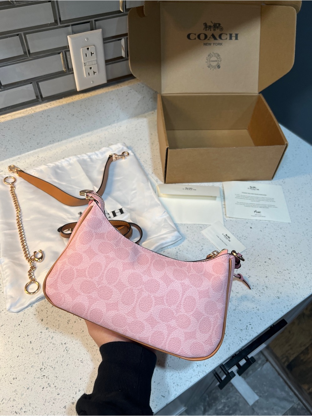 Coach Pink Signature Teri Shoulder Bag with Floral Charm - Picture 2 of 6
